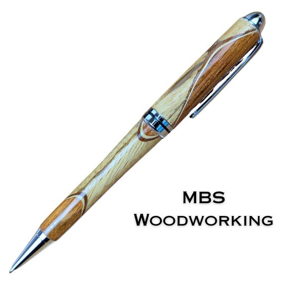 Handcrafted Cherry & Oak Wood Click Pen Retro Curve Mod 60s Vibe USA Made - Picture 3 of 7